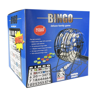 Bingo Deluxe game box angled view showing contents and multiple-player family game packaging