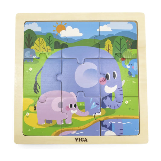 VIga Elephant Wooden Puzzle 9 Pcs