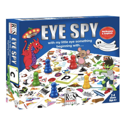 Eye Spy Game box front showing what’s included, ages 4+ and 2–4 players