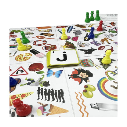 Eye Spy letter cards and pawns close-up showing gameplay style