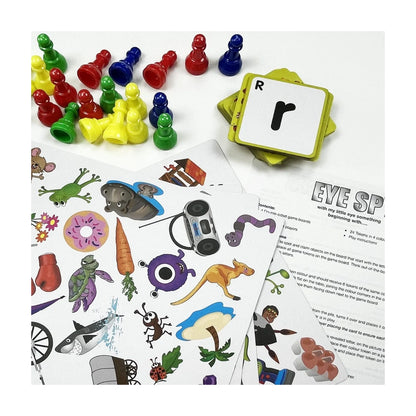 Eye Spy instruction sheet and tiles/pawns showing included set and rules
