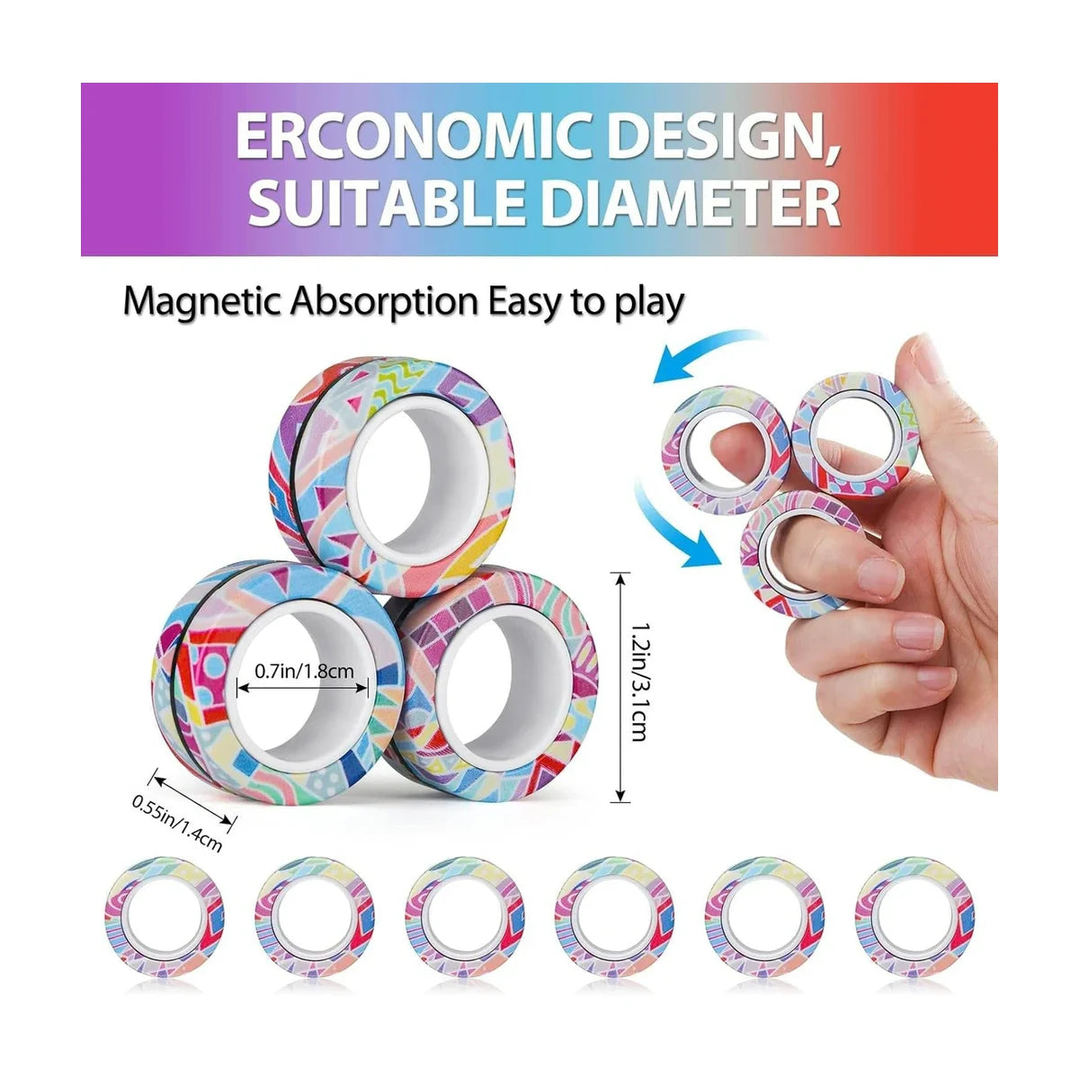 Unisize Fidget Rings Magnetic Fidget Rings 3 Piece Set- Stress Relief, Focus &Finger Tricks ...