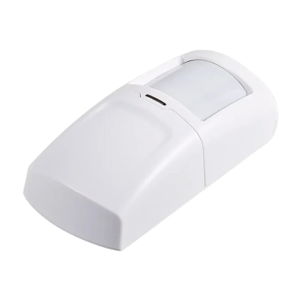 Indoor wireless PIR motion sensor add-on for home security alarms – angled view