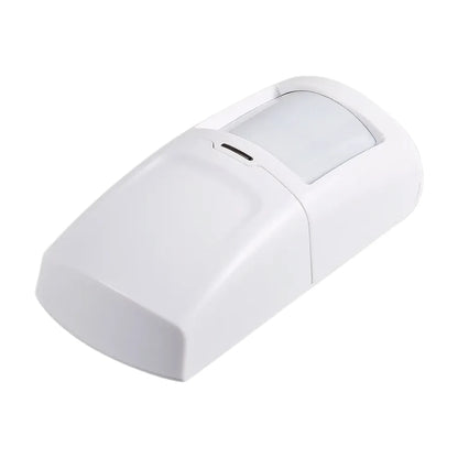 Indoor wireless PIR motion sensor add-on for home security alarms – angled view