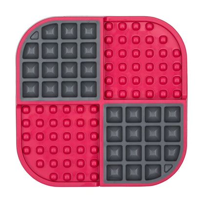 LickiMat Slomo Cat slow feeder mat in pink with dual wet and dry feeding sections
