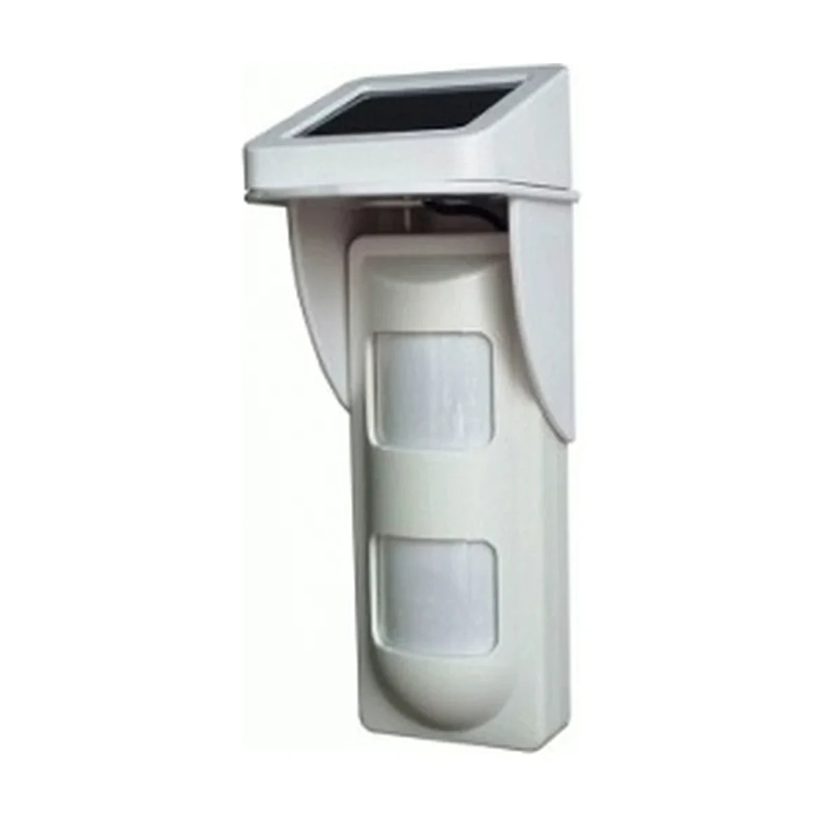 Solar powered outdoor PIR motion detector with rainproof housing 433MHz pet immune 25kg angled view