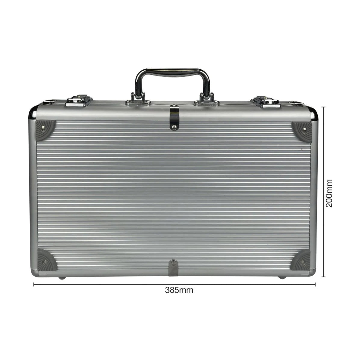 Aluminium poker case size guide showing case dimensions for storage and travel