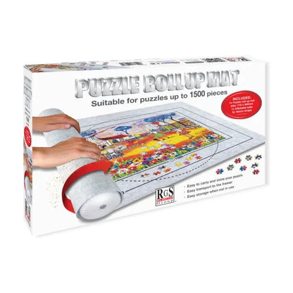 Puzzle roll-up mat retail box showing roll-up storage kit suitable for jigsaw puzzles up to 1500 pieces