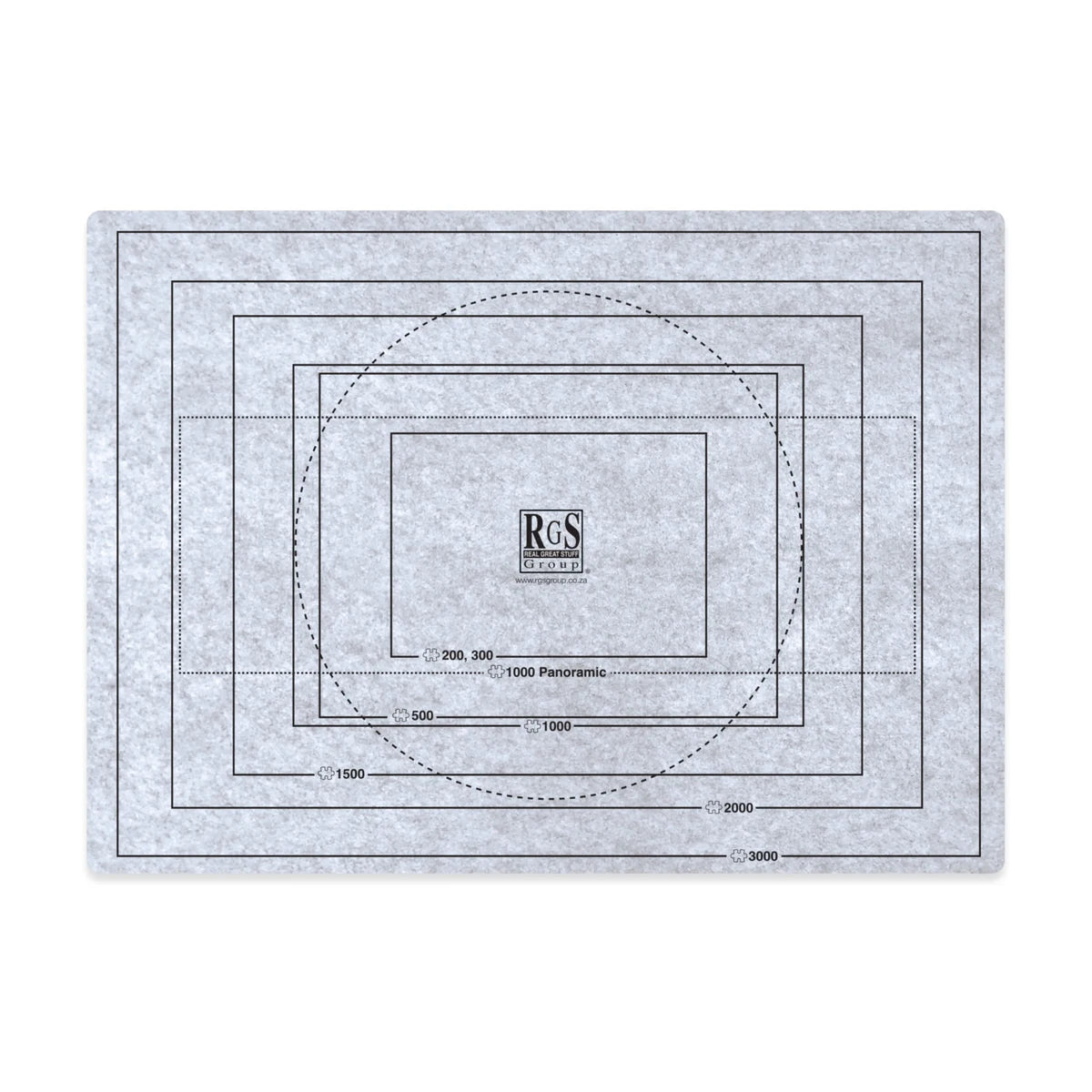 Felt puzzle roll-up mat size guide showing puzzle piece ranges up to 3000 pieces