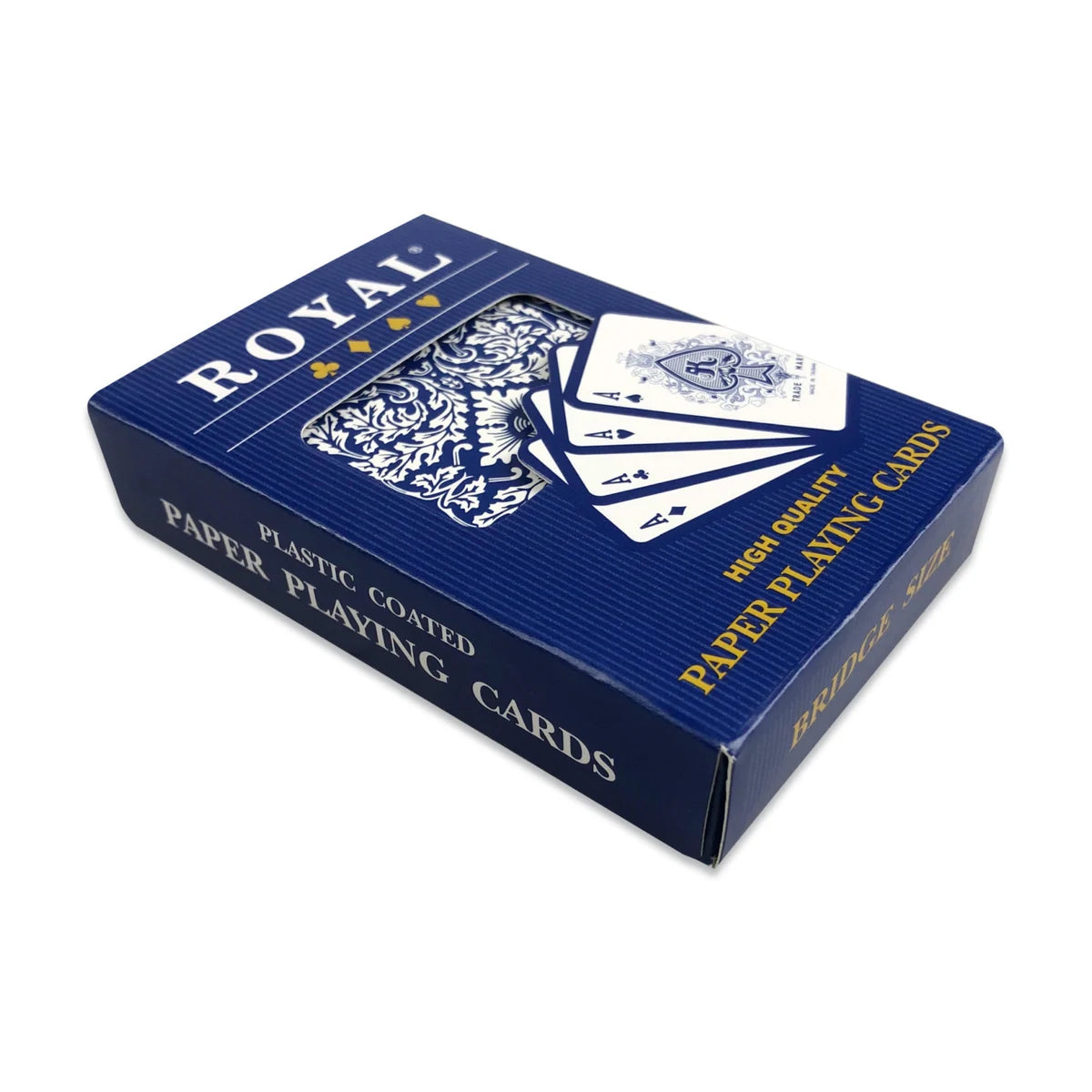 Playing cards deck box angled view, bridge size cards with premium coated finish