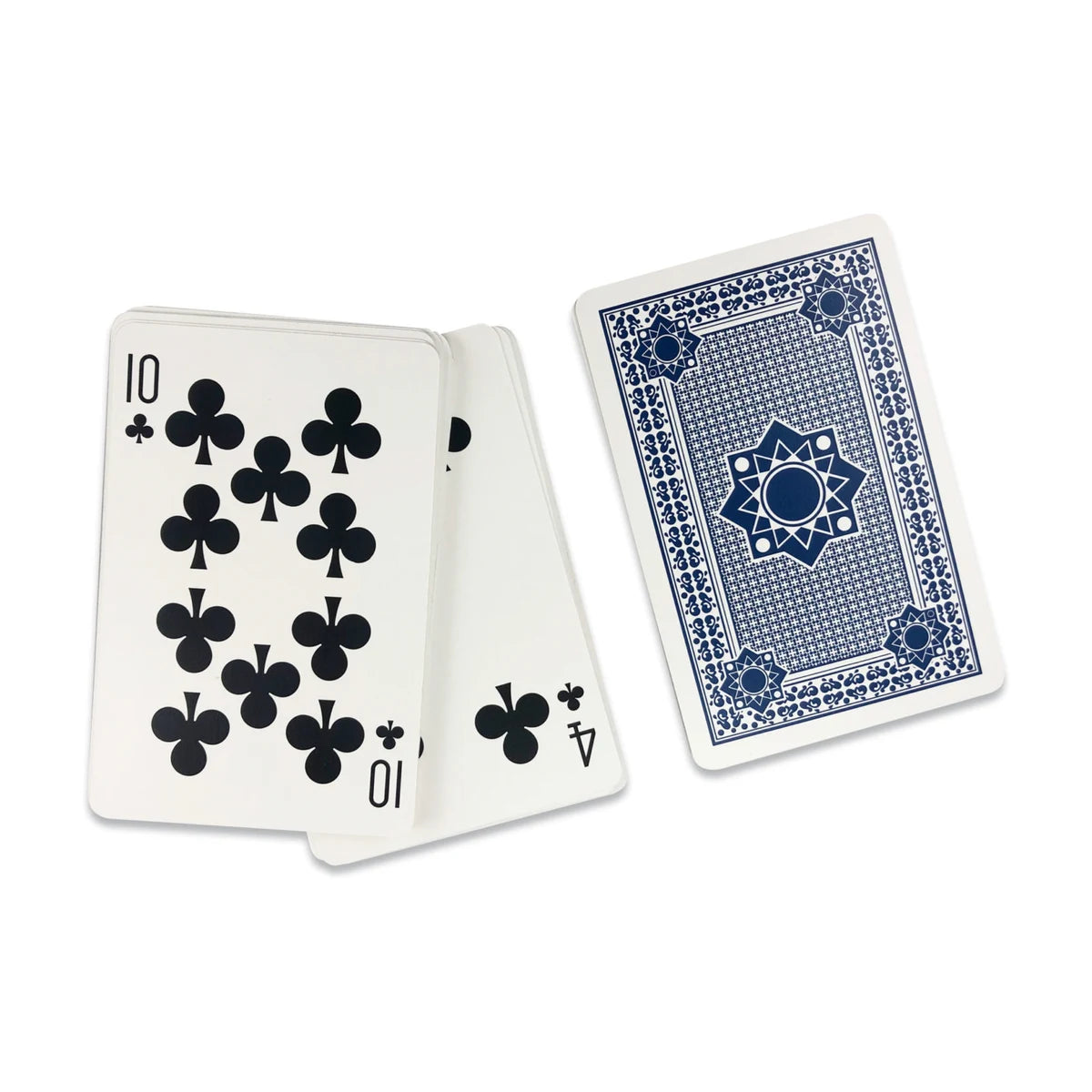Royal Magic poker size playing cards close-up with blue back design for card magic
