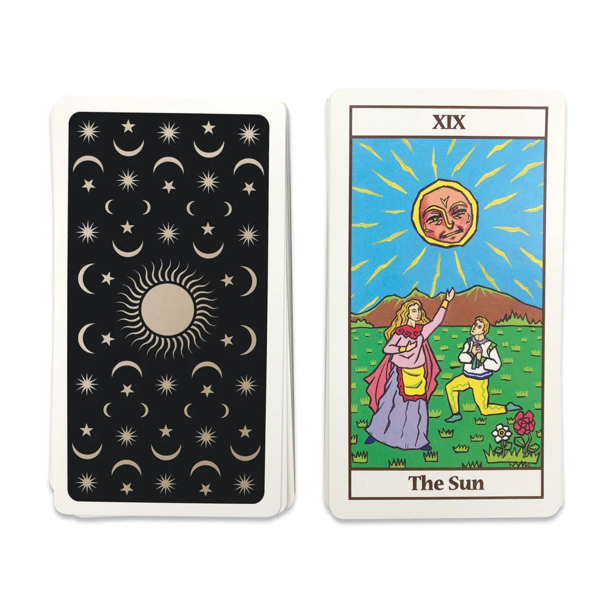 Royal Tarot Cards close-up of The Sun card with matching card back