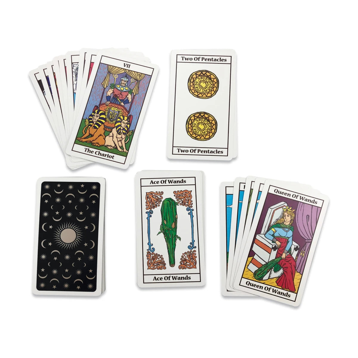 Royal Tarot Cards spread showing card backs and illustrated tarot cards