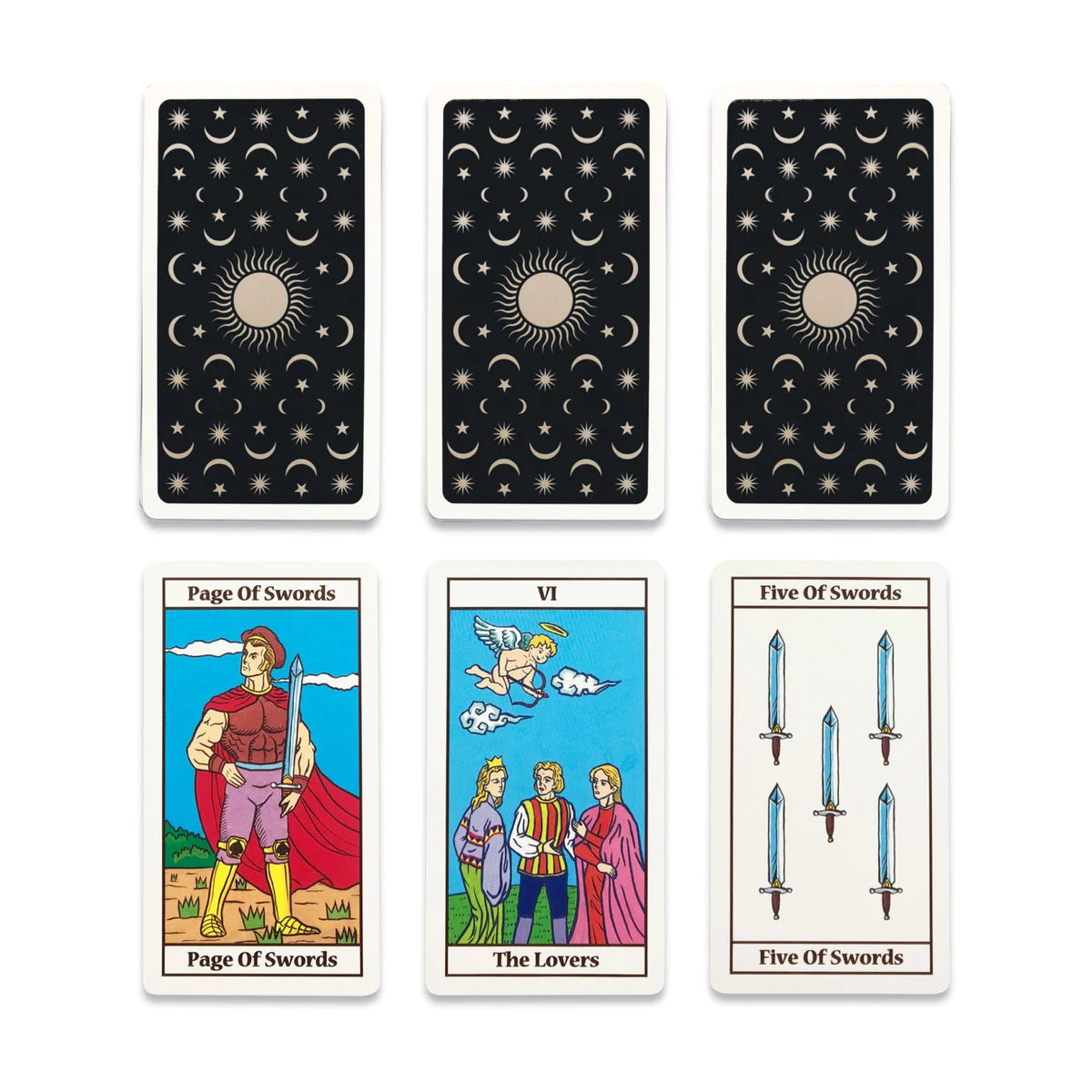 Royal Tarot Cards close-up showing multiple illustrated tarot cards and card backs