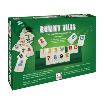 Rummy tiles game box back angled view showing packaging details and product information