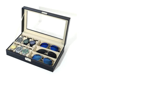 6-Watch & 3-Sunglasses Organizer – Faux Leather Display Case