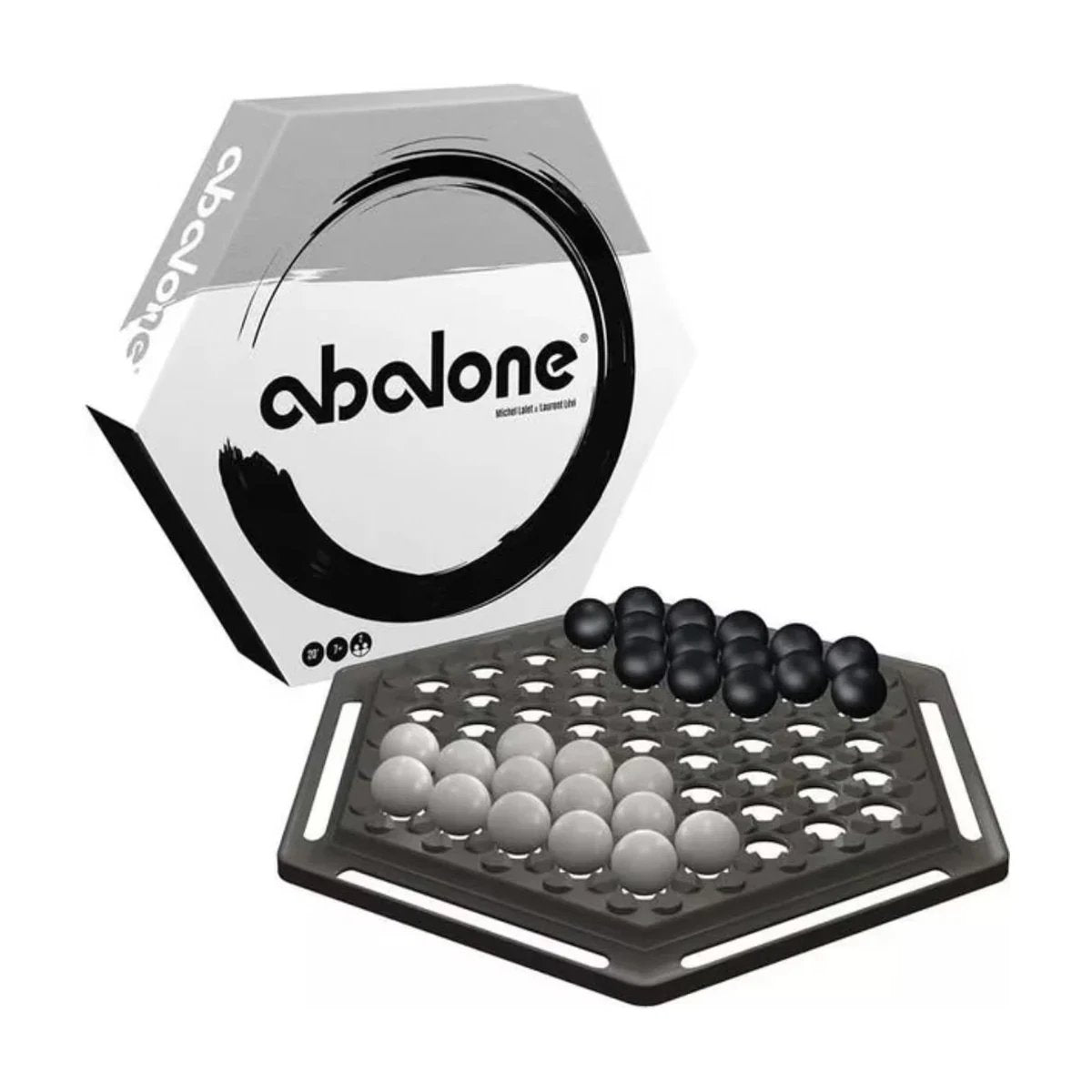 Abalone Classic strategy board game with black and white marbles on the hexagonal board