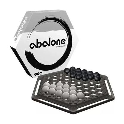 Abalone Classic strategy board game with black and white marbles on the hexagonal board