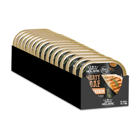 Absolute Holistic Chicken Meaty Loaf Dog Food multipack containing 16 individual 100g trays