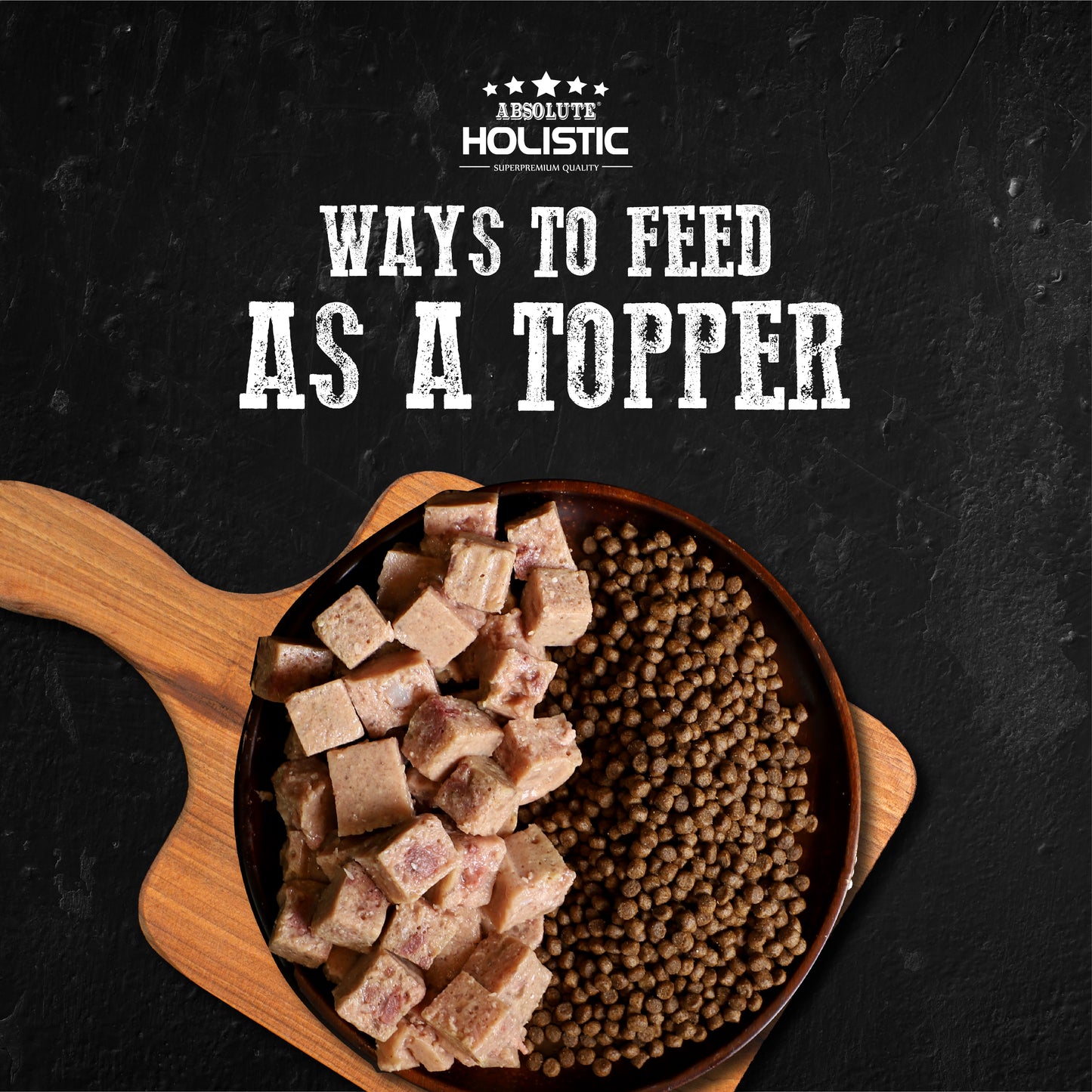 Absolute Holistic Chicken Meaty Loaf served as a topper with dry dog food