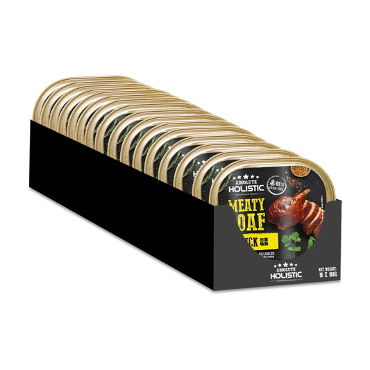 Absolute Holistic Duck Meaty Loaf Dog Food multipack containing 16 individual 100g trays