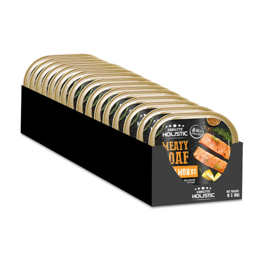 Absolute Holistic Salmon Meaty Loaf Dog Food multipack containing 16 individual 100g trays