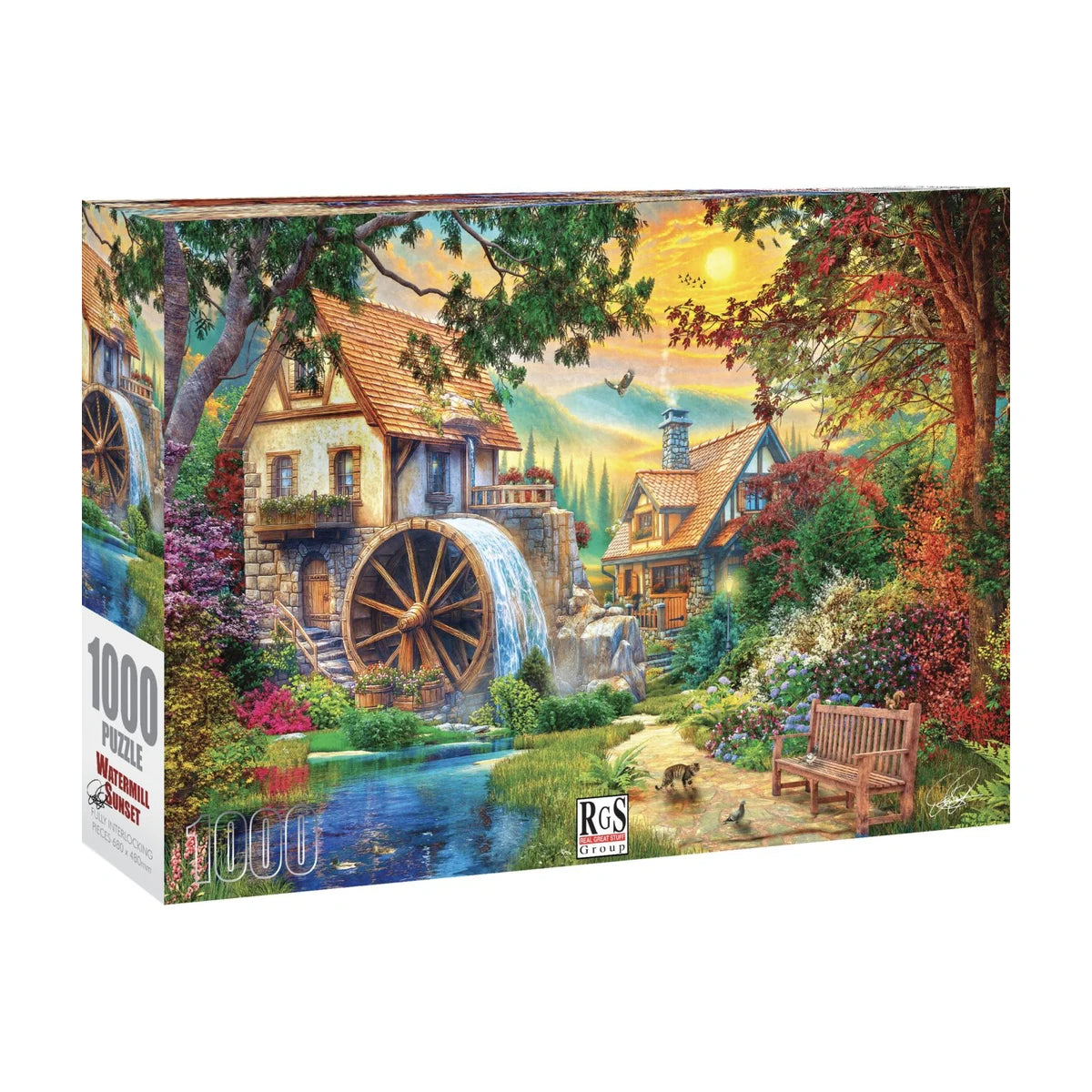 RGS Watermill Sunset 1000 piece puzzle box soft touch satin finish