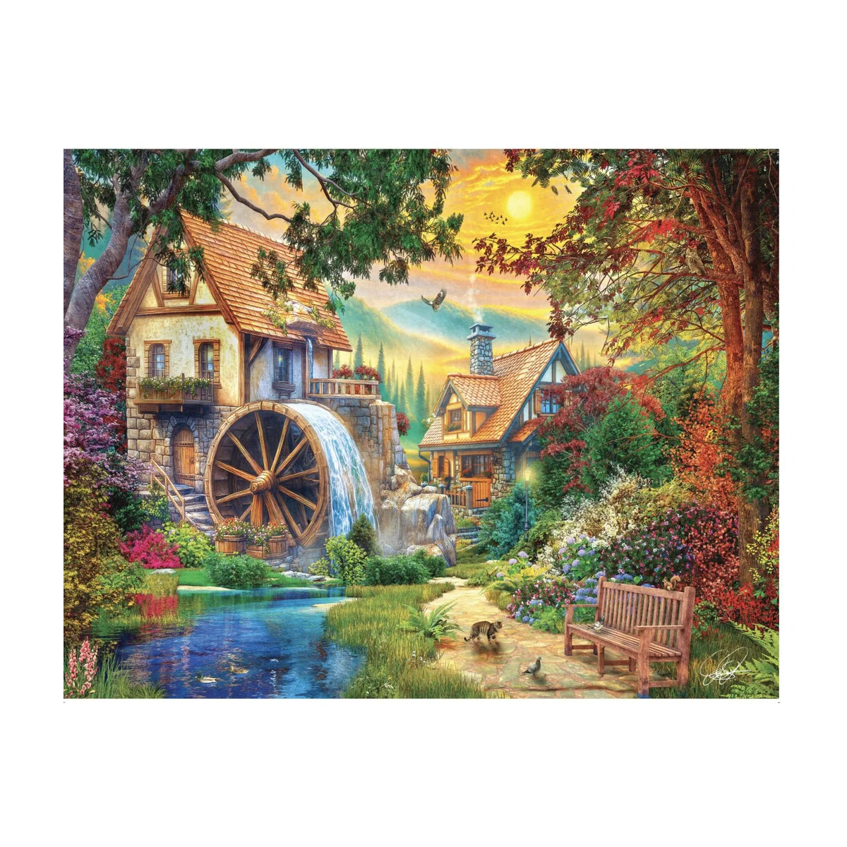 Watermill Sunset 1000 piece RGS jigsaw puzzle studio image soft touch satin finish