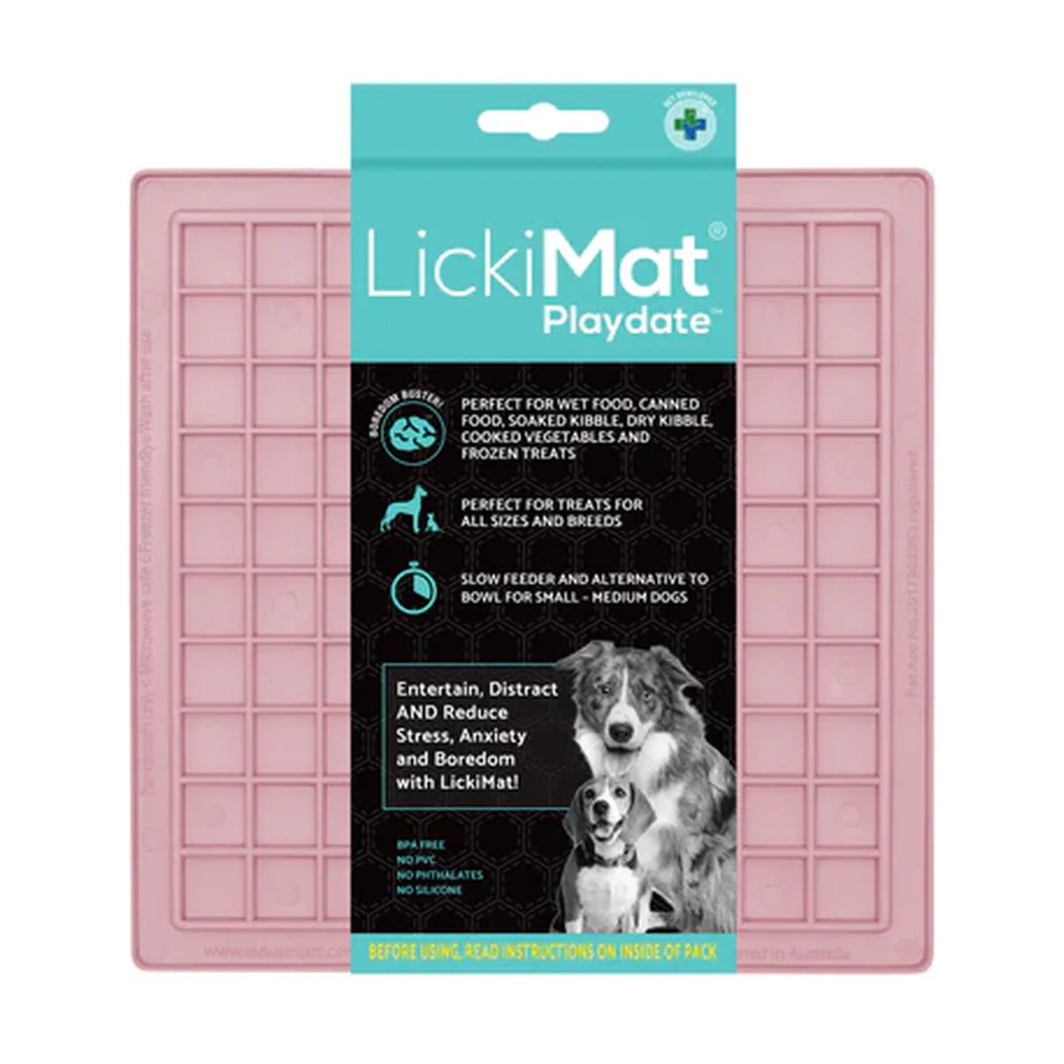 LickiMat Classic Playdate packaging guava slow feeder lick mat for dogs and cats
