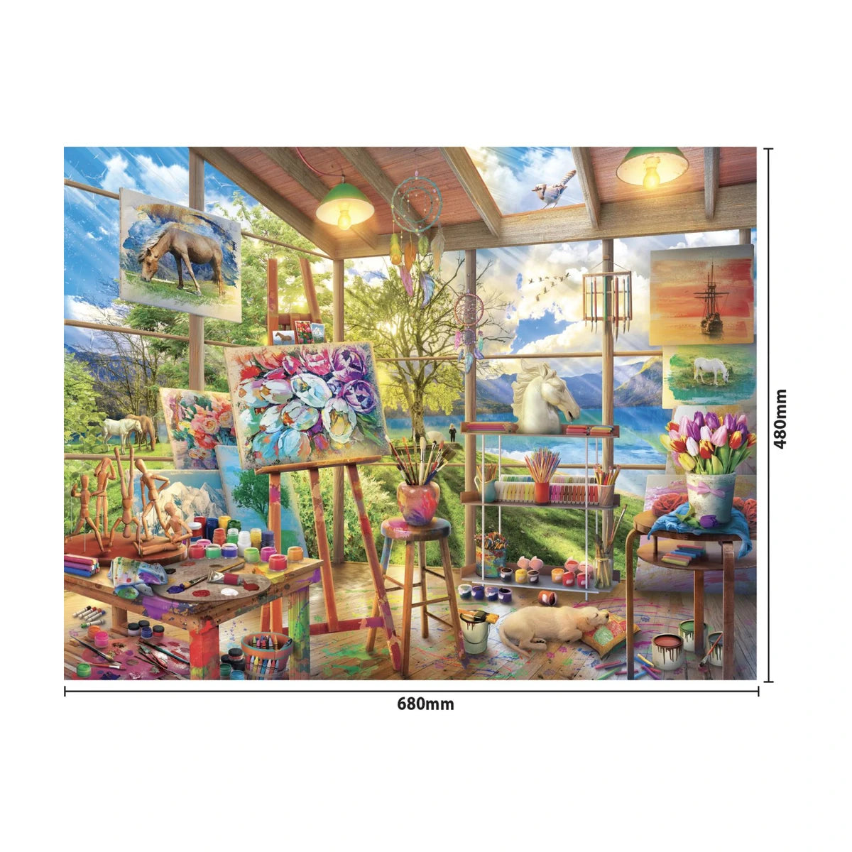 RGS Artists Room 1000 piece puzzle finished size 680 x 480mm dimensions guide