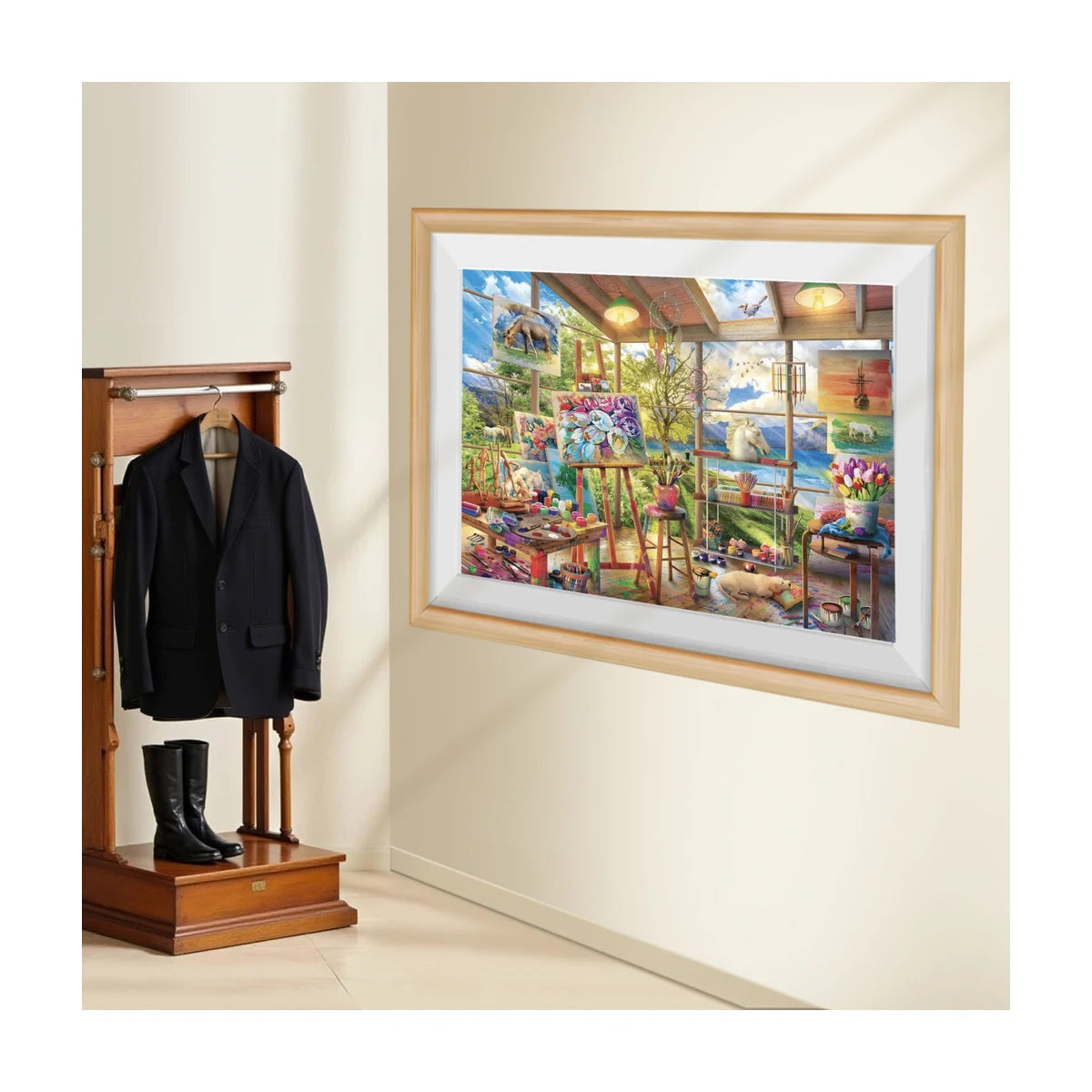RGS Artists Room 1000 piece puzzle shown framed on a wall to display finished puzzle art