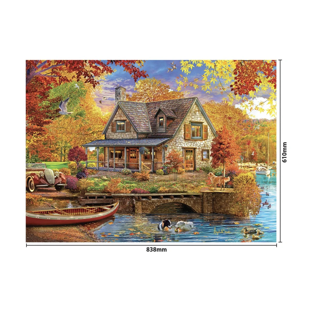 Autumn Cottage 1500 piece puzzle finished size dimensions 838 x 610mm