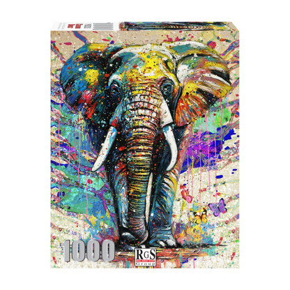 RGS Colour Burst 1000 piece puzzle box showing the colourful elephant design