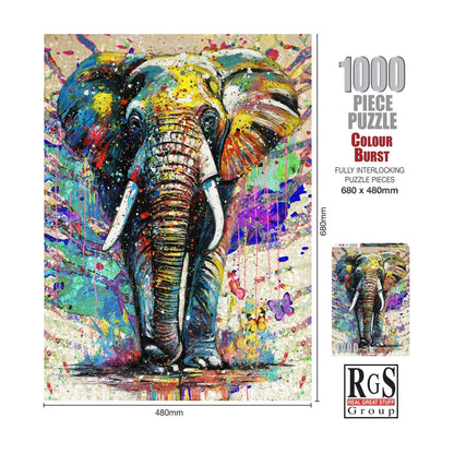 RGS Colour Burst 1000 piece puzzle finished size 680 x 480mm with product size guide
