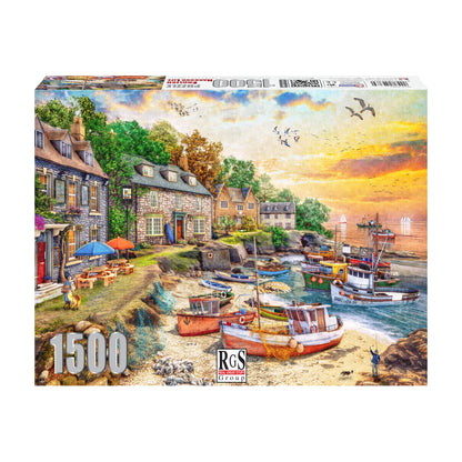 RGS English Harbour Life 1500pc jigsaw puzzle box showing the full harbour scene image