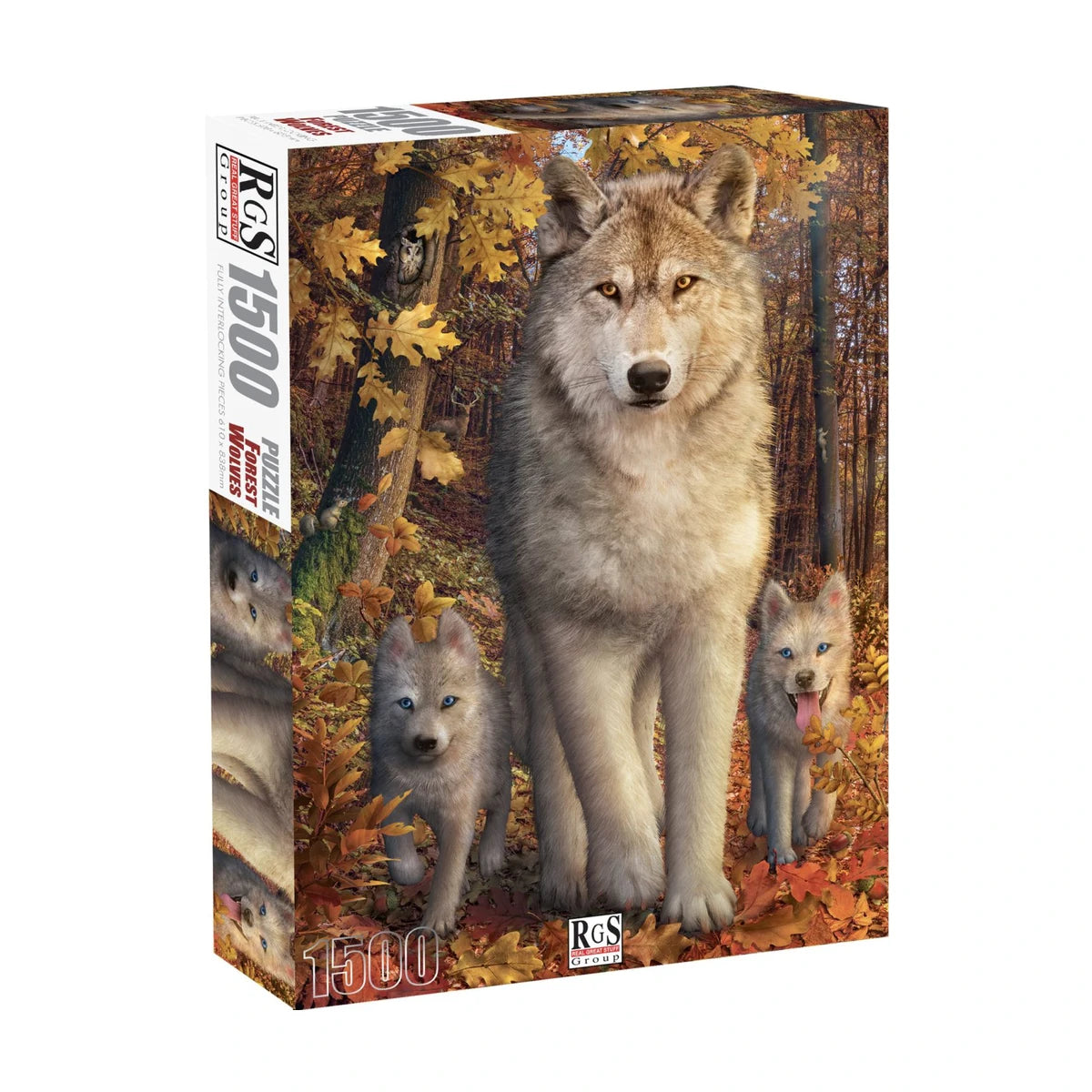 RGS Forest Wolves 1500 piece jigsaw puzzle box showing the wolf family artwork and 1500 piece count