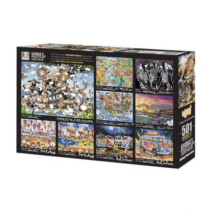 RGS Kruger Park Selfie widget puzzle box back showing puzzle range and product information