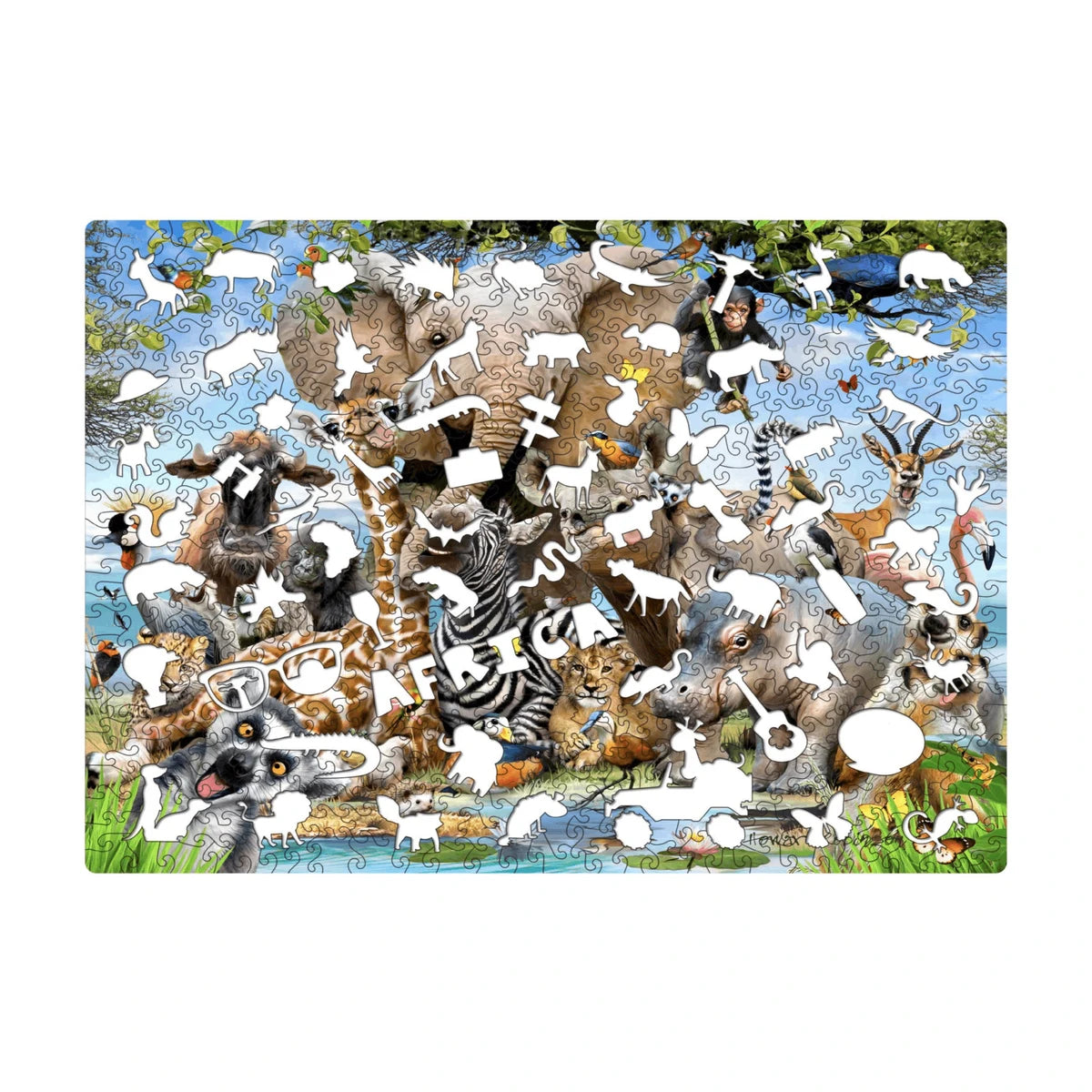 RGS Kruger Park Selfie widget puzzle showing unique animal shaped wooden widget pieces preview