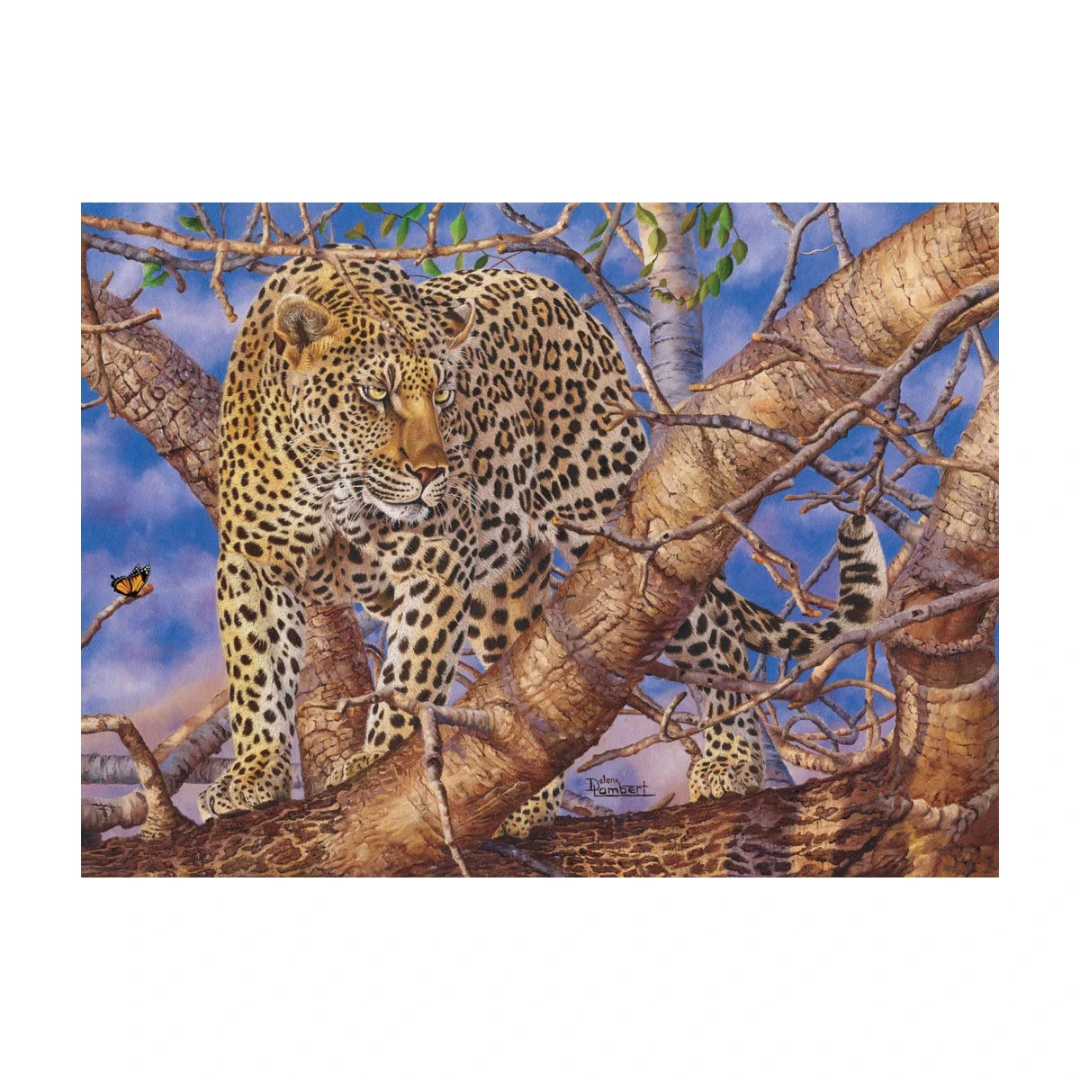 RGS Leopard’s Gaze 1500 piece jigsaw puzzle artwork leopard in a tree painted wildlife scene