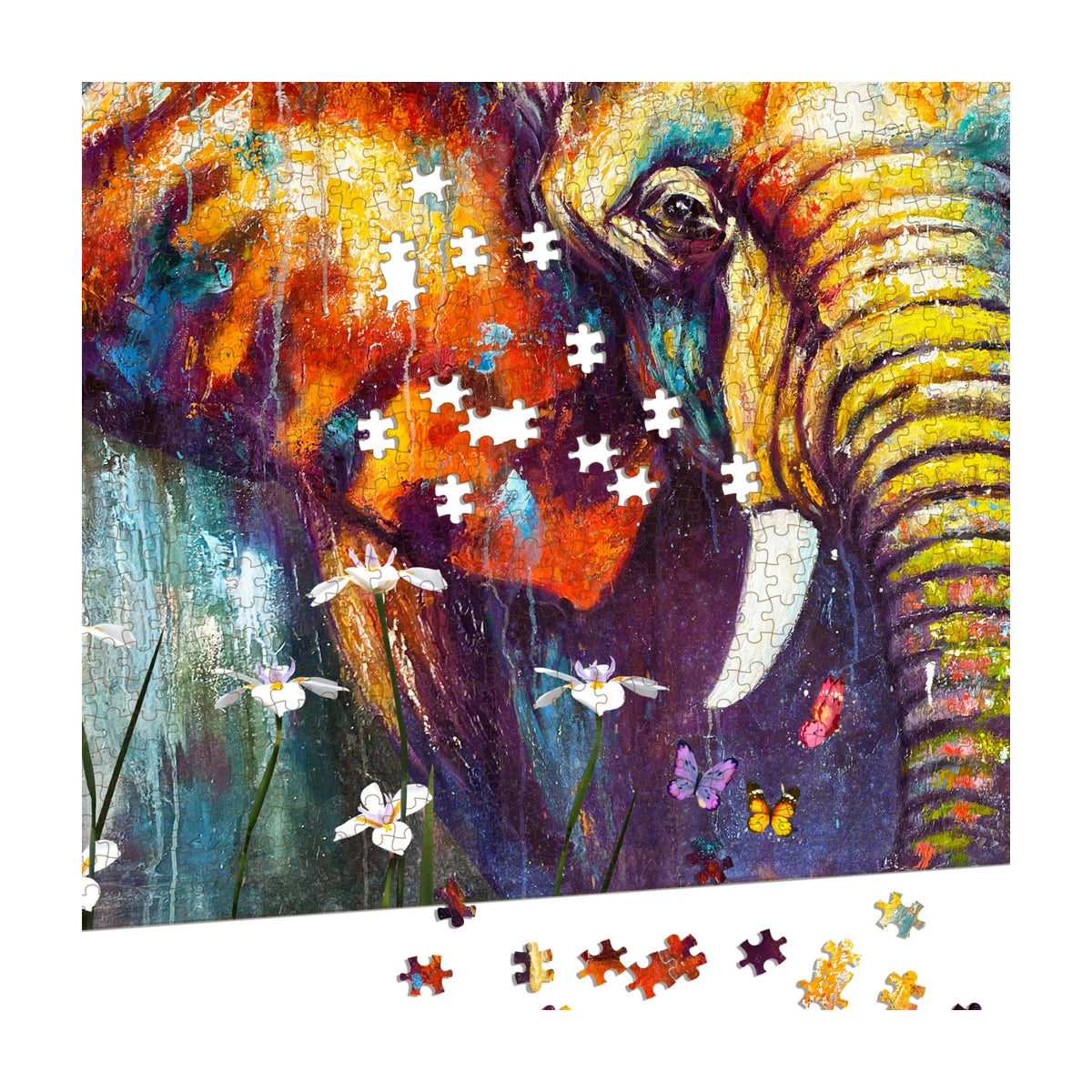 RGS Matriarch 1500 piece puzzle in progress showing detailed elephant artwork texture and pieces fitting together