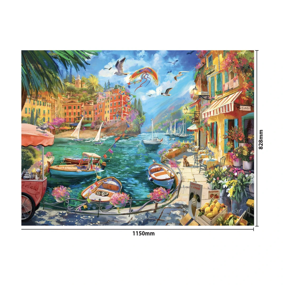 Mediterranean Cafe 3000 piece puzzle finished size 1150 x 828 mm dimensions guide