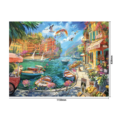 Mediterranean Cafe 3000 piece puzzle finished size 1150 x 828 mm dimensions guide