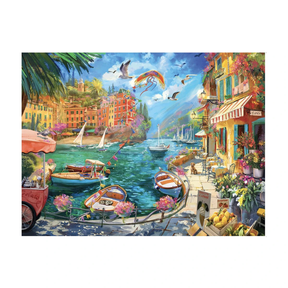 RGS Mediterranean Cafe 3000 piece jigsaw puzzle colourful harbour scene studio image