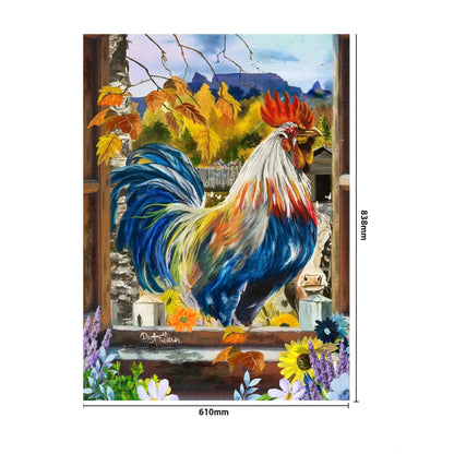 RGS Rooster in the Window 1500 piece puzzle finished size 838 x 610mm dimensions reference image