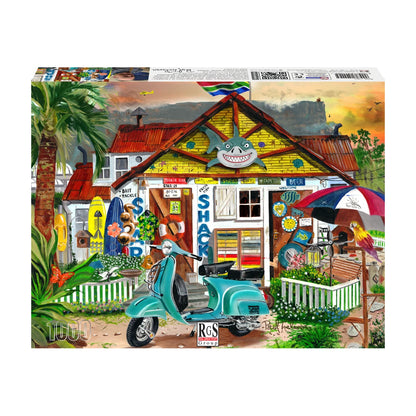 RGS The Beach Shack 1000 piece jigsaw puzzle box showing artwork and product details