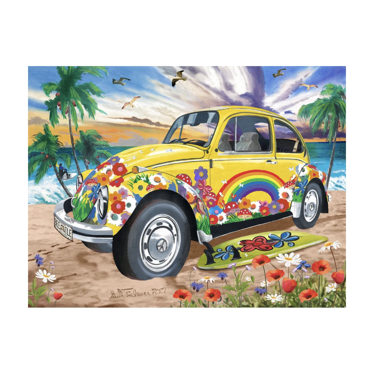 RGS The Beetle 1000 piece jigsaw puzzle studio image colourful VW beetle beach scene finished size 680 x 480mm