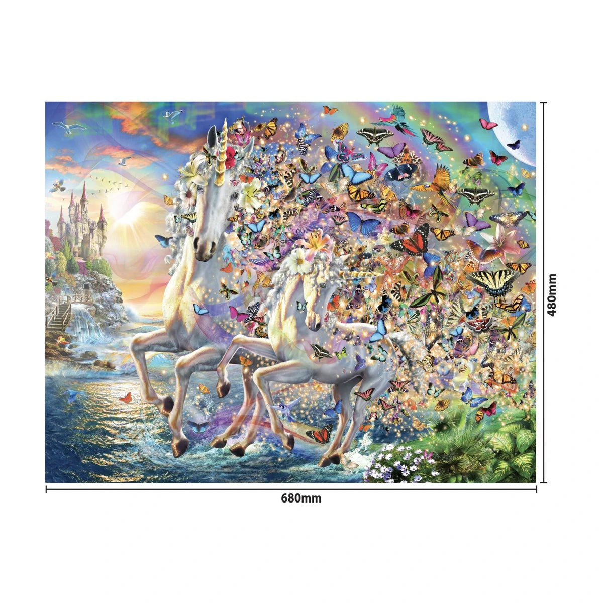 RGS Unicorn Sunset 1000 piece puzzle finished size 680 x 480mm dimensions reference image