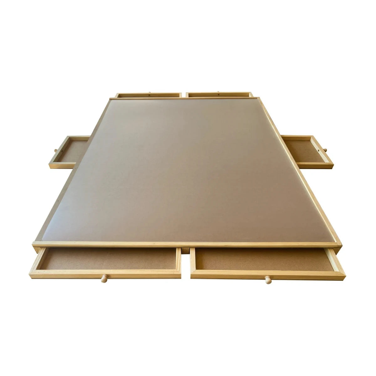 Rotating puzzle board with 6 sliding drawers on white background, ideal for building and sorting up to 1500 pieces