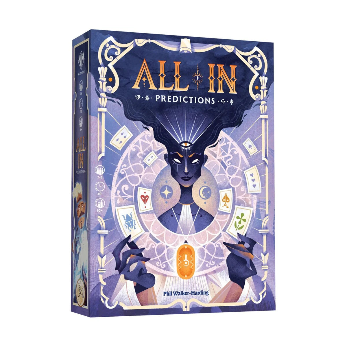 All In Predictions Card Game box by Next Move Games featuring the Foreteller cover artwork