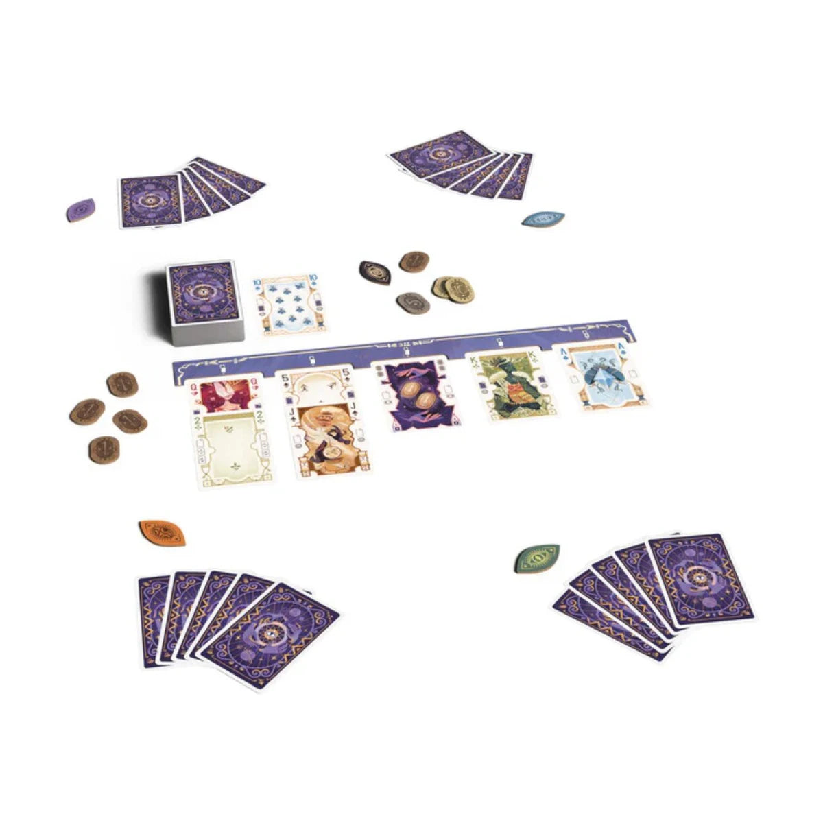 All In Predictions Card Game setup showing cards, Runes, Prediction tokens and shared card display